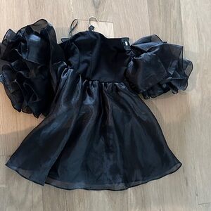 SHEIN Black Ruffled Sleeve Dress